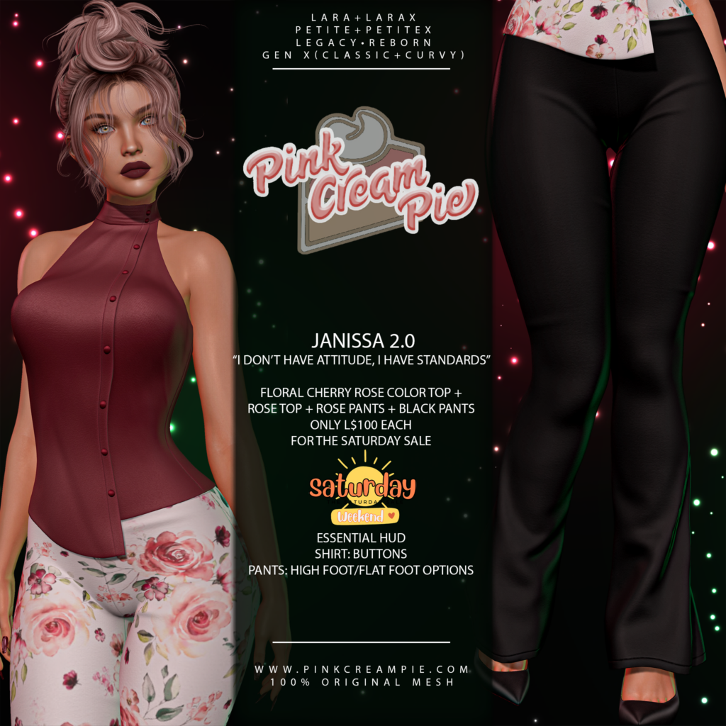 Janissa Top &amp; Pants - GenX/Legacy/Maitreya/Reborn/+mods	&lt;a href=&quot;http://maps.secondlife.com/secondlife/Pink%20Cream%20Pie/123/163/24&quot; target=&quot;_blank&quot;&gt;Teleport&lt;/a&gt;