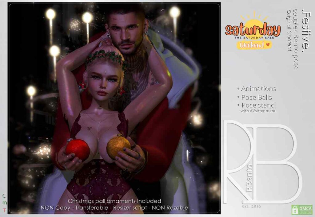 Festive Couple Poses	&lt;a href=&quot;http://maps.secondlife.com/secondlife/Lost%20Inhibitions/192/195/24&quot; target=&quot;_blank&quot;&gt;Teleport&lt;/a&gt;