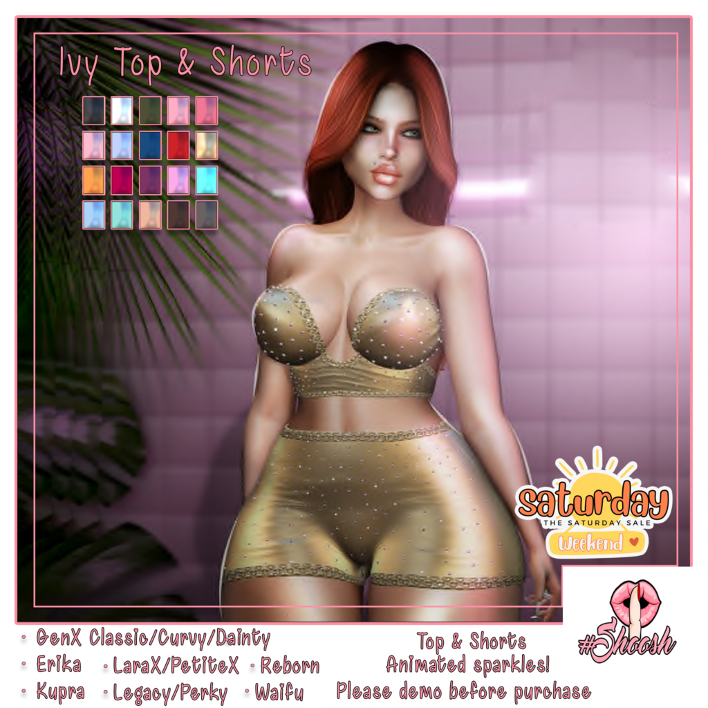 Ivy Top &amp; Shorts - GenX/Erika/Inithium/Legacy/MaitreyaX/Reborn/+mods	&lt;a href=&quot;http://maps.secondlife.com/secondlife/Wild%20Pack/159/166/23&quot; target=&quot;_blank&quot;&gt;Teleport&lt;/a&gt;