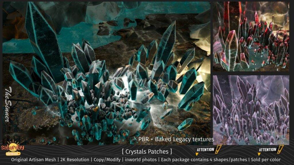 Crystals Patches	&lt;a href=&quot;http://maps.secondlife.com/secondlife/Peaceful%20Land/128/97/1696&quot; target=&quot;_blank&quot;&gt;Teleport&lt;/a&gt;