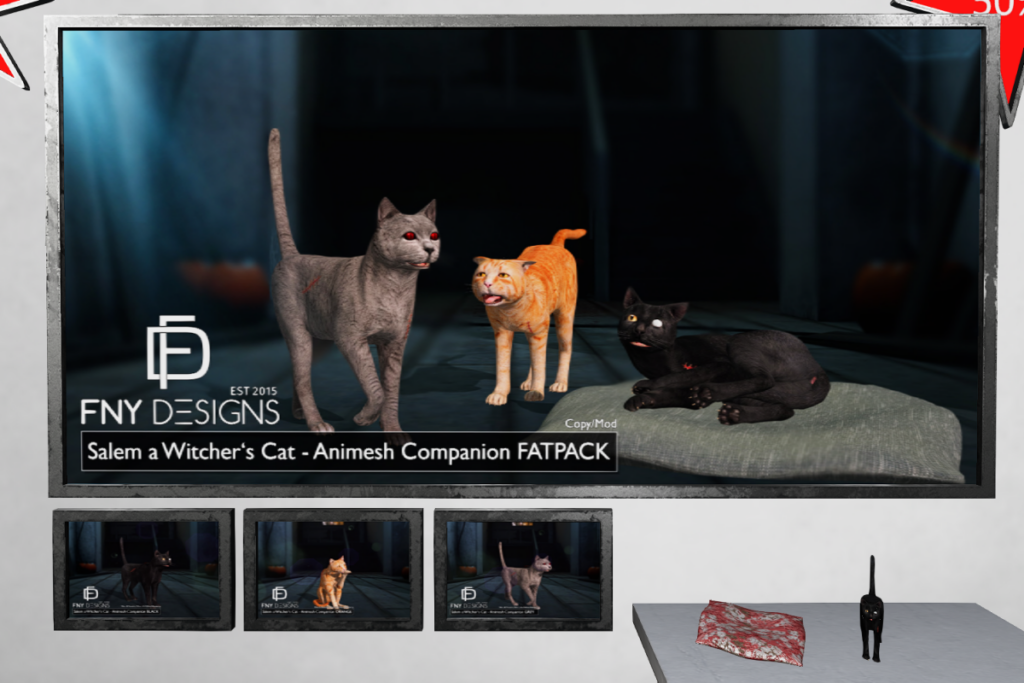 Salem a Witcher's Cat Animesh Companion, L$450 each/L$1000 FP