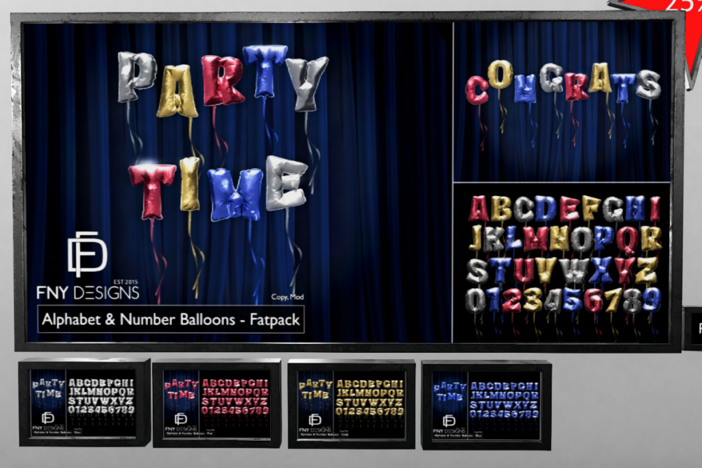Alphabet &amp; Number Balloons, L$225 each/L$750 FP