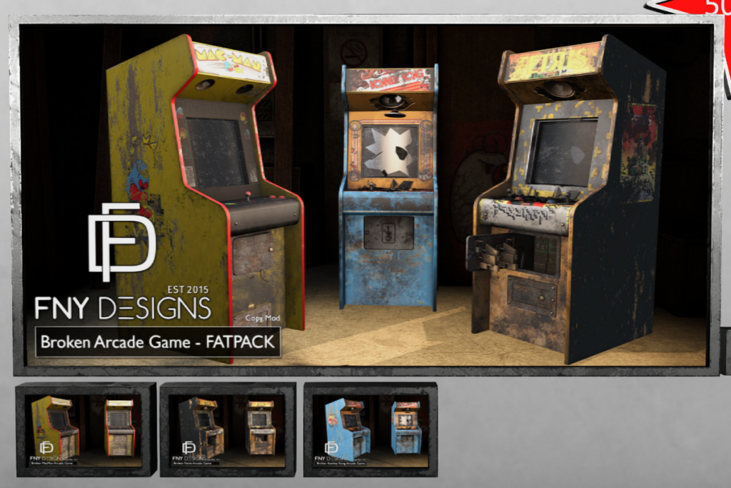 Broken Arcade Games, L$200 each/L$500 FP