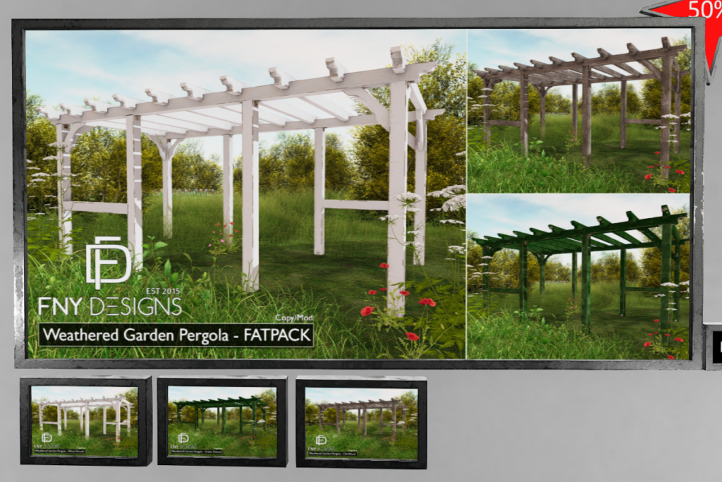 Weathered Garden Pergola, L$200 each/L$500 FP