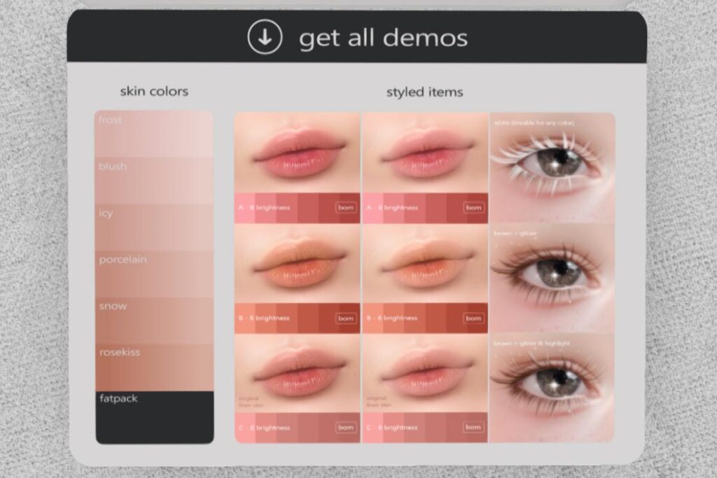 Aimi Lips and Lashes - EvoX, L$199-L$299 each
