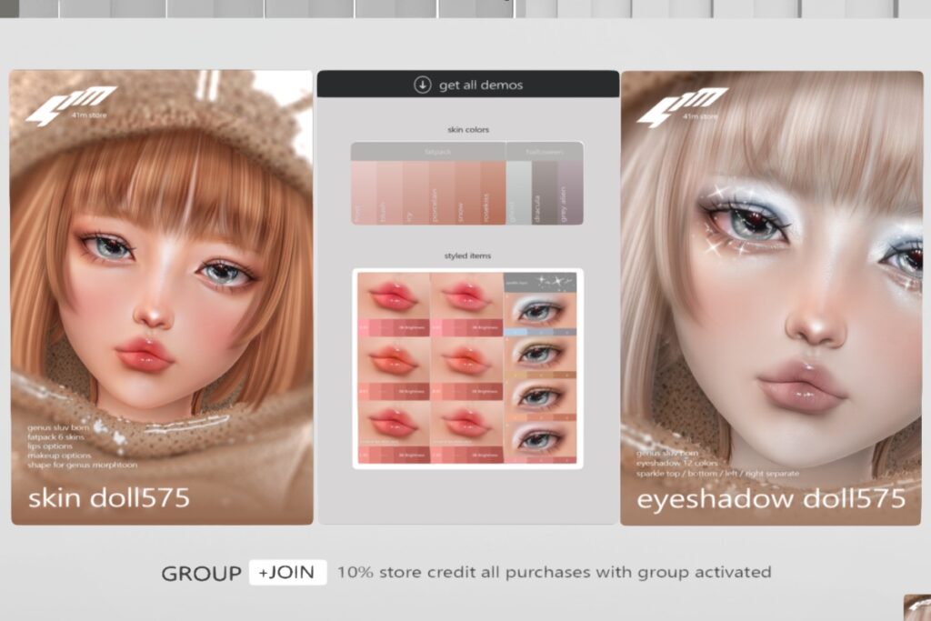Skin Doll575 - Genus MorphToon, L$799 each | Eyeshadow Doll575 - Genus MorphToon, L$199 each | Lips Doll575 - Genus MorphToon, L$299 each