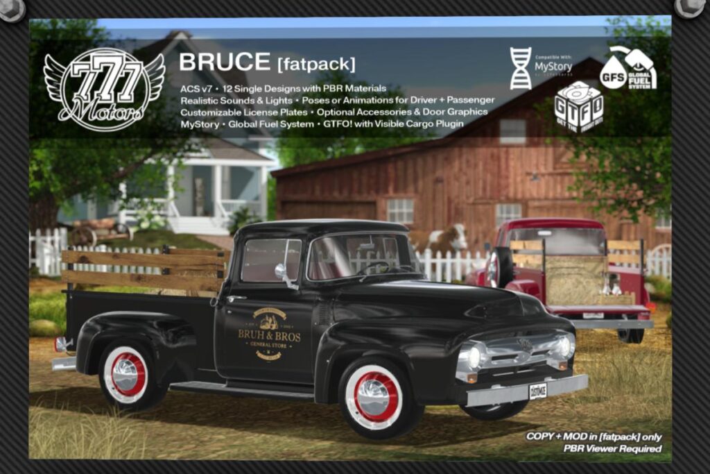 Bruce Truck, L$699 each/L$2099 FP