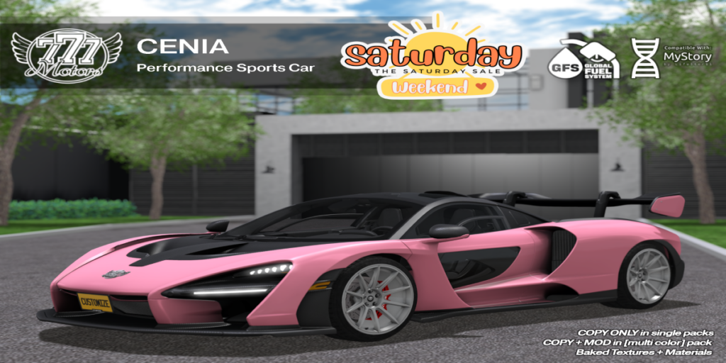 Cenia Performance Sports Car Pink	&lt;a href=&quot;http://maps.secondlife.com/secondlife/Highway%20Star/144/134/23&quot; target=&quot;_blank&quot;&gt;Teleport&lt;/a&gt;