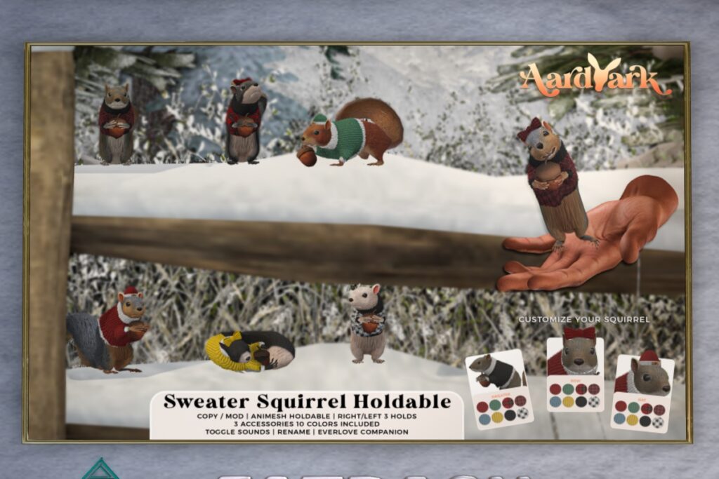 Sweater Squirrel Holdable, L$449 each/L$1799 FP