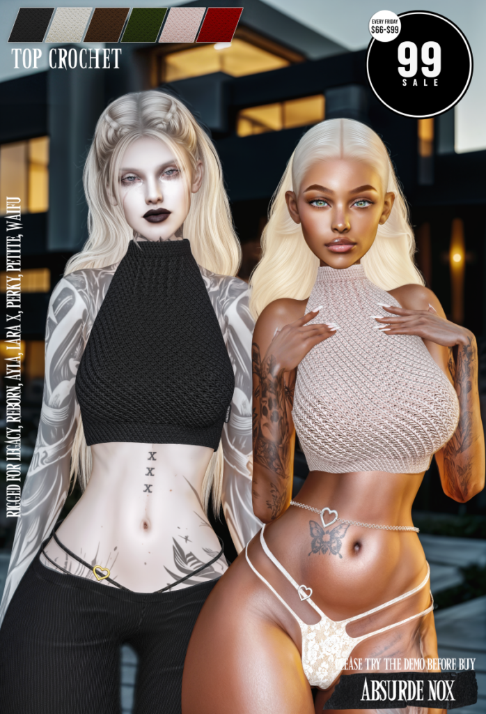 Top Crochet - Ayla/Legacy/MaitreyaX/Reborn/+mods	&lt;a href=&quot;http://maps.secondlife.com/secondlife/Evergreen/56/126/3512&quot; target=&quot;_blank&quot;&gt;Teleport&lt;/a&gt;