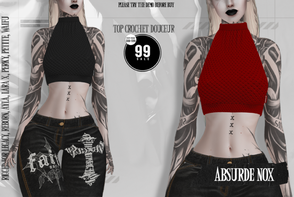 Top Crochet - Ayla/Legacy/MaitreyaX/Reborn/+mods	&lt;a href=&quot;http://maps.secondlife.com/secondlife/Evergreen/56/126/3512&quot; target=&quot;_blank&quot;&gt;Teleport&lt;/a&gt;