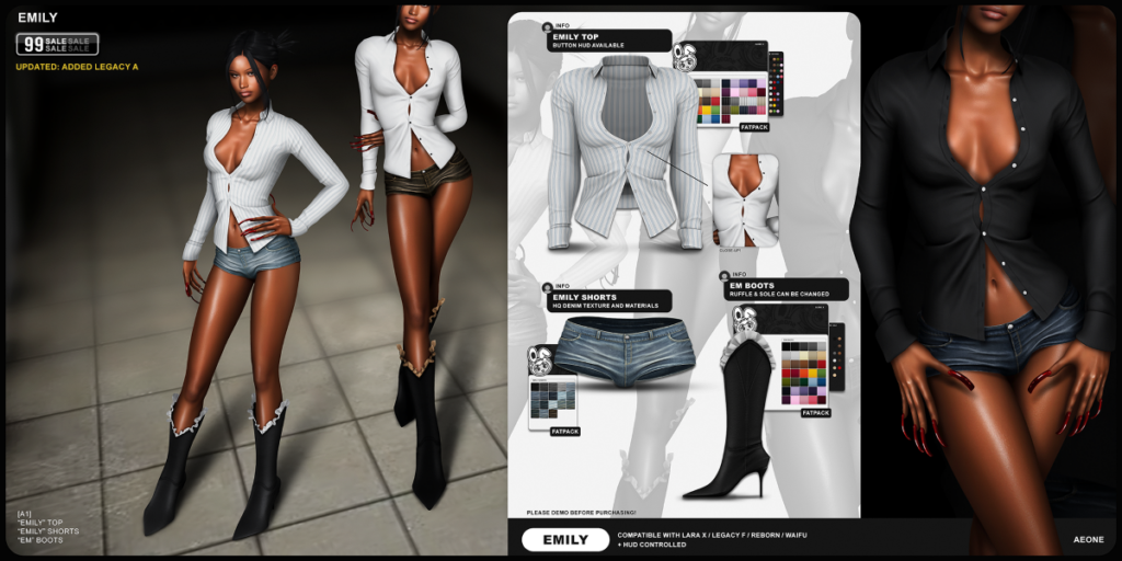 Emily Top &amp; Shorts - Legacy/MaitreyaX/Reborn/+mods | Em Boots - Legacy/MaitreyaX/Reborn/+mods	&lt;a href=&quot;http://maps.secondlife.com/secondlife/Vietnam/67/110/2933&quot; target=&quot;_blank&quot;&gt;Teleport&lt;/a&gt;