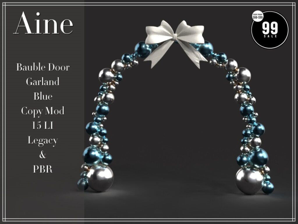 Bauble Door Garland Decor	<a href="http://maps.secondlife.com/secondlife/Spirit%20Hills/128/228/22" target="_blank">Teleport</a>