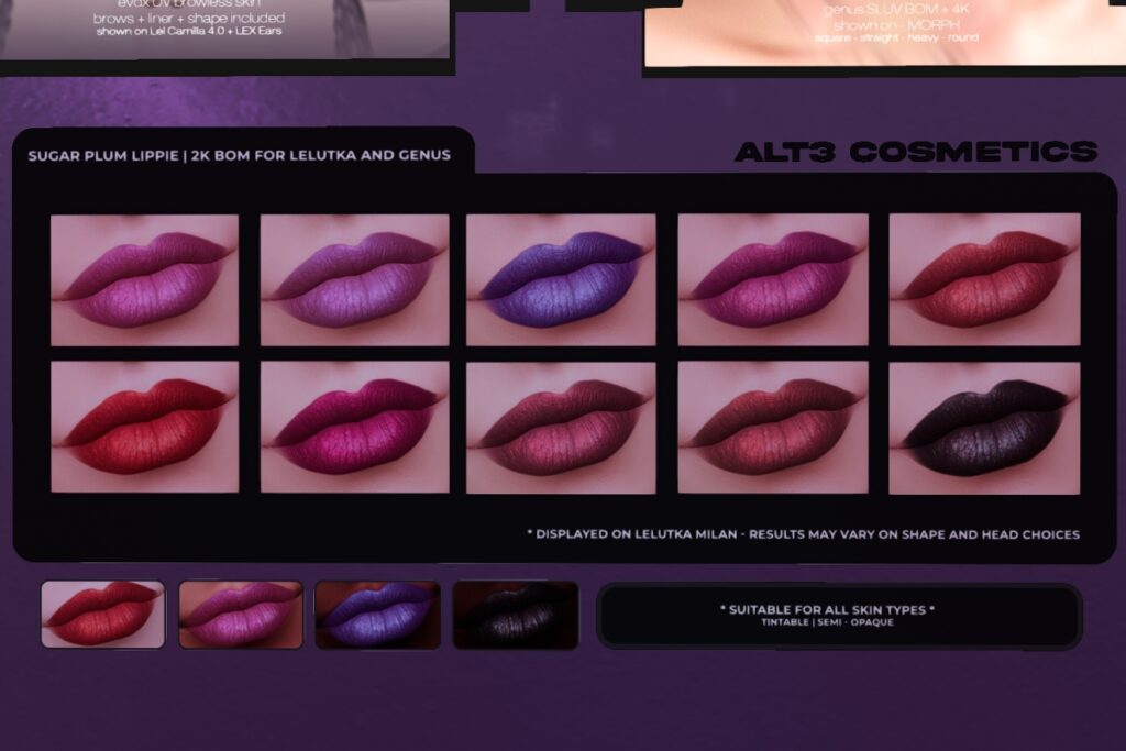 Sugar Plum Lippie - EvoX/Genus	&lt;a href=&quot;http://maps.secondlife.com/secondlife/aika%20mainstore/127/43/11&quot; target=&quot;_blank&quot;&gt;Teleport&lt;/a&gt;