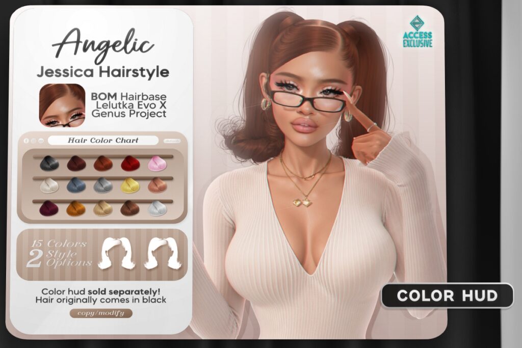 Jessica Hairstyle &amp; Hairbase - EvoX/Genus, L$400/L$150 Color HUD