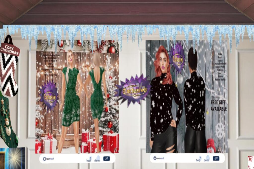 Snowflake Green Dress | Snowflake Black Sweater, Inithium/Kahlene/Legacy/MaitreyaX/Reborn/+mods, L$95-L$115