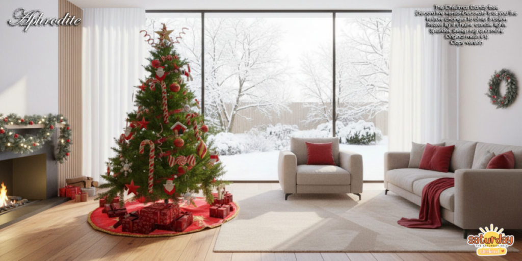 The Christmas Candy Tree Decor	&lt;a href=&quot;http://maps.secondlife.com/secondlife/Shopping%20City/201/40/21&quot; target=&quot;_blank&quot;&gt;Teleport&lt;/a&gt;