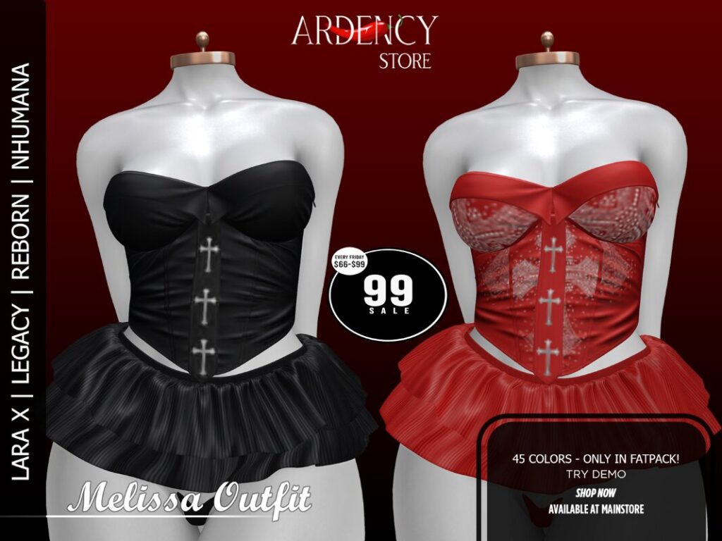 Melissa Outfit - Legacy/MaitreyaX/Nhumana/Reborn	<a href="http://maps.secondlife.com/secondlife/Neith/159/188/3202" target="_blank">Teleport</a>