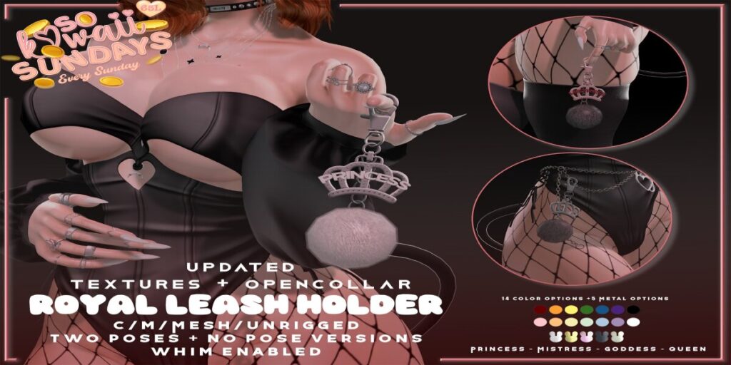 Royal Leash Holder Holdable	<a href="http://maps.secondlife.com/secondlife/Lovers%20Nook/158/82/1006" target="_blank">Teleport</a>