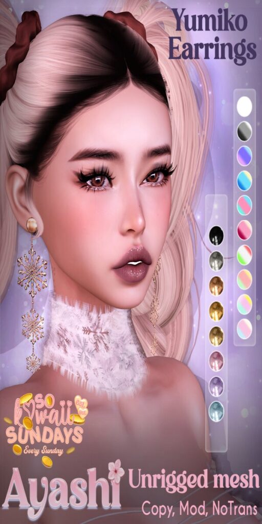 Yumiko Earrings	&lt;a href=&quot;http://maps.secondlife.com/secondlife/MagnetiS/191/128/10&quot; target=&quot;_blank&quot;&gt;Teleport&lt;/a&gt;