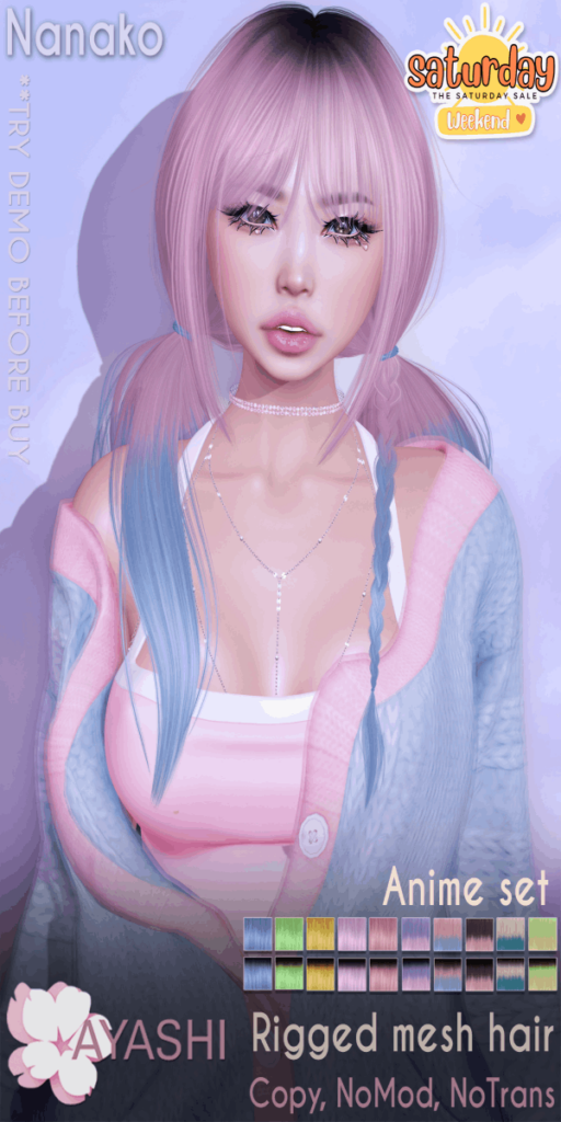 Nanako Hairstyle	&lt;a href=&quot;http://maps.secondlife.com/secondlife/MagnetiS/191/128/10&quot; target=&quot;_blank&quot;&gt;Teleport&lt;/a&gt;