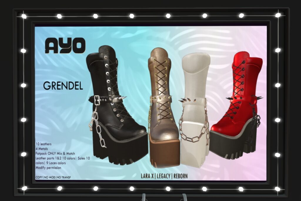 Grendel Boots - Legacy/MaitreyaX/Reborn	&lt;a href=&quot;http://maps.secondlife.com/secondlife/Wana/198/64/2000&quot; target=&quot;_blank&quot;&gt;Teleport&lt;/a&gt;