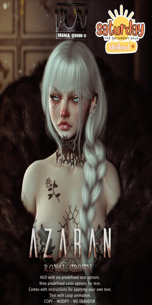 Royal Crown	&lt;a href=&quot;http://maps.secondlife.com/secondlife/Hell%20Fire/61/63/502&quot; target=&quot;_blank&quot;&gt;Teleport&lt;/a&gt;