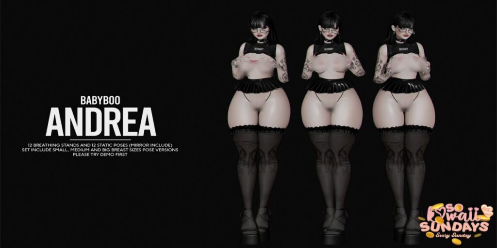 Andrea Poses	<a href="http://maps.secondlife.com/secondlife/Cult%20Grounds/16/23/1022" target="_blank">Teleport</a>