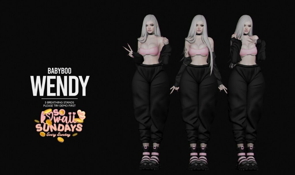 Wendy Poses	&lt;a href=&quot;https://maps.secondlife.com/secondlife/Cult%20Grounds/33/11/1002&quot; target=&quot;_blank&quot;&gt;Teleport&lt;/a&gt;