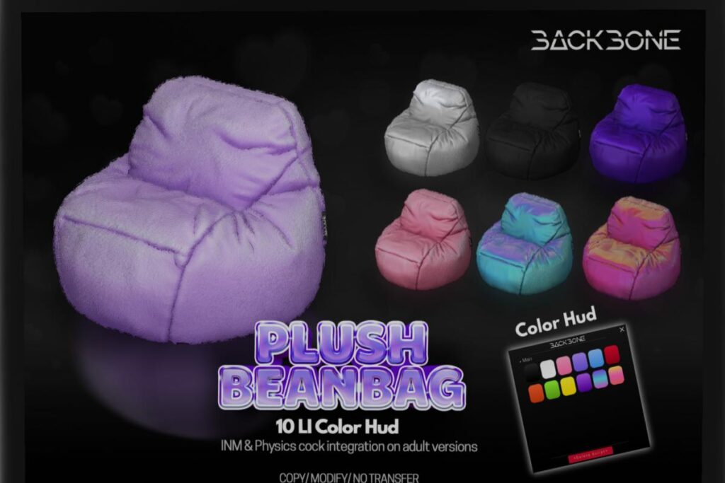 Plush Beanbag, L$999-L$1999 each