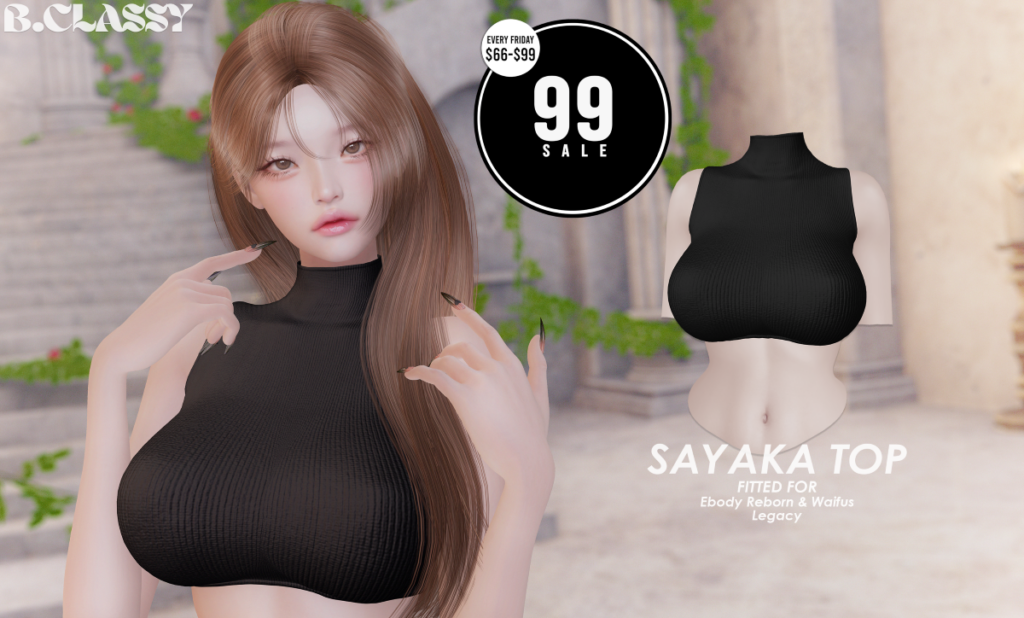 Sayaka Top - Legacy/Reborn/+mods	<a href="http://maps.secondlife.com/secondlife/Phoenix%20Paradise/67/84/1580" target="_blank">Teleport</a>