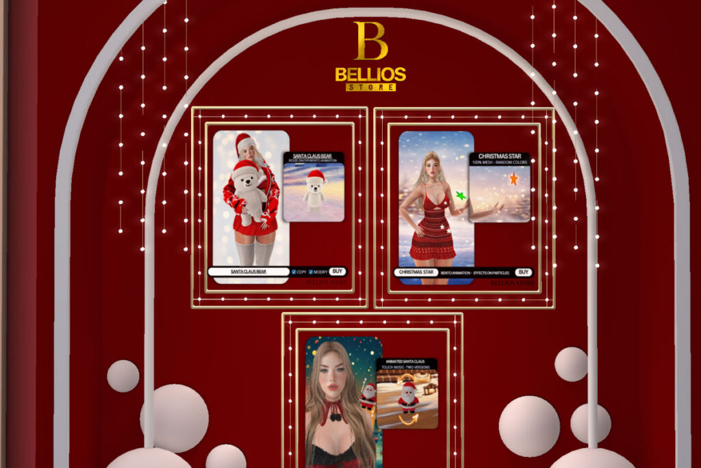 Santa Claus Bear, L$250 | Christmas Star, L$250 | Animated Santa Claus, L$300