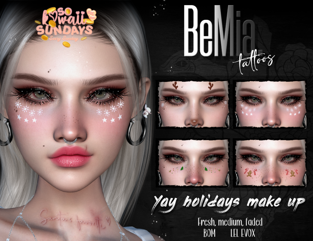 Yay Holidays Makeup - EvoX	&lt;a href=&quot;https://maps.secondlife.com/secondlife/Rosehaven/217/120/2501&quot; target=&quot;_blank&quot;&gt;Teleport&lt;/a&gt;