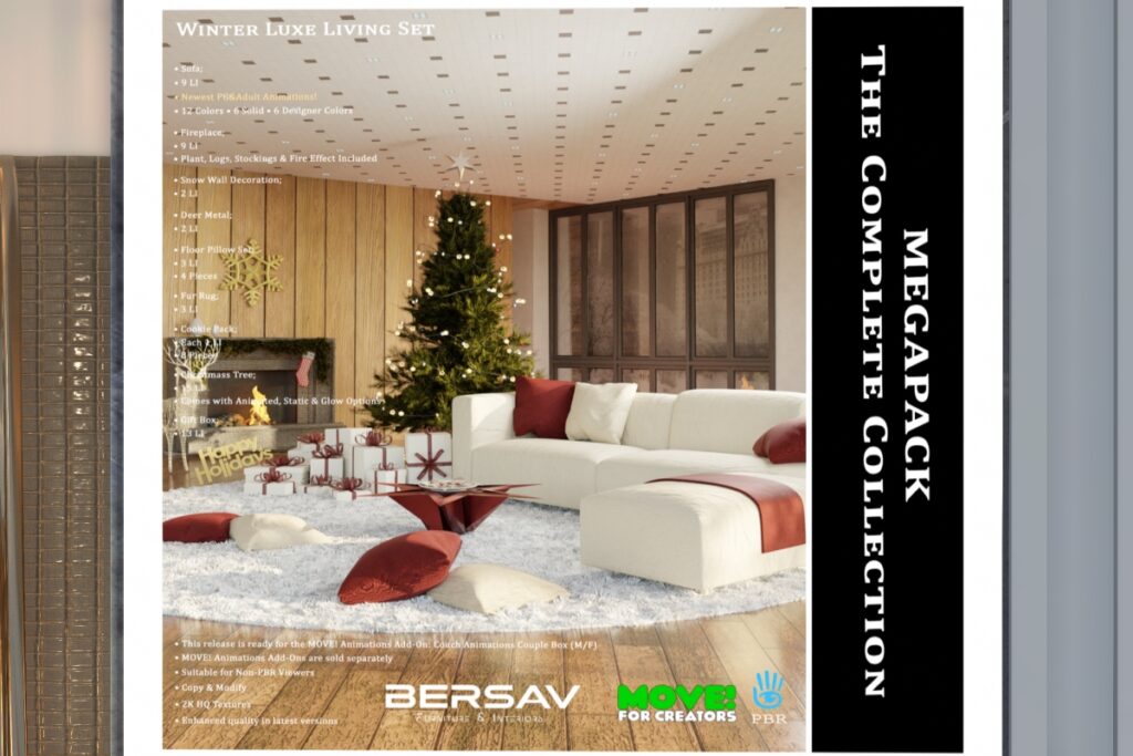 Winter Lux Living Room Decor Set, L$199-L$899 each/L$1777 FP