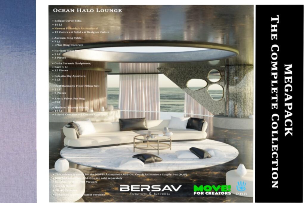Ocean Halo Lounge Set, L$399-L$899 each/L$1777 FP