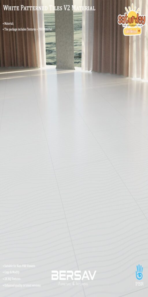 White Patterned Tiles V2 Material	<a href="http://maps.secondlife.com/secondlife/Abode/101/19/22" target="_blank">Teleport</a>