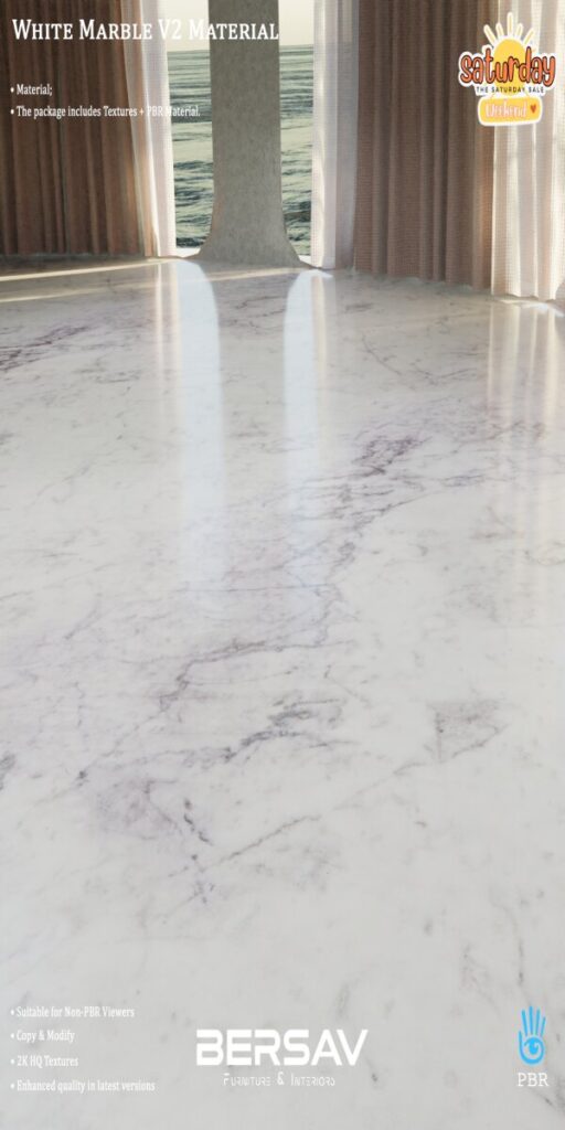 White Marble V2 Material	<a href="http://maps.secondlife.com/secondlife/Abode/101/19/22" target="_blank">Teleport</a>