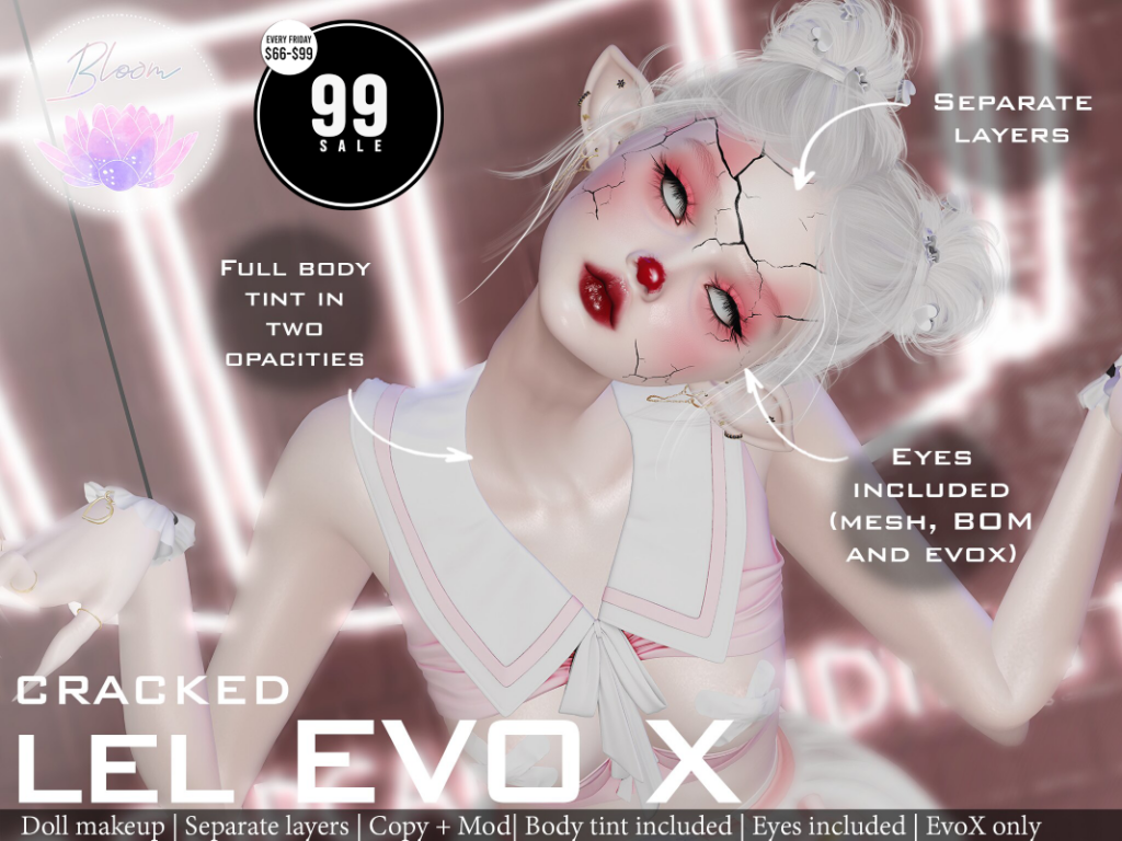 Cracked Doll Makeup - EvoX	&lt;a href=&quot;https://maps.secondlife.com/secondlife/Optimal/179/17/1601&quot; target=&quot;_blank&quot;&gt;Teleport&lt;/a&gt;