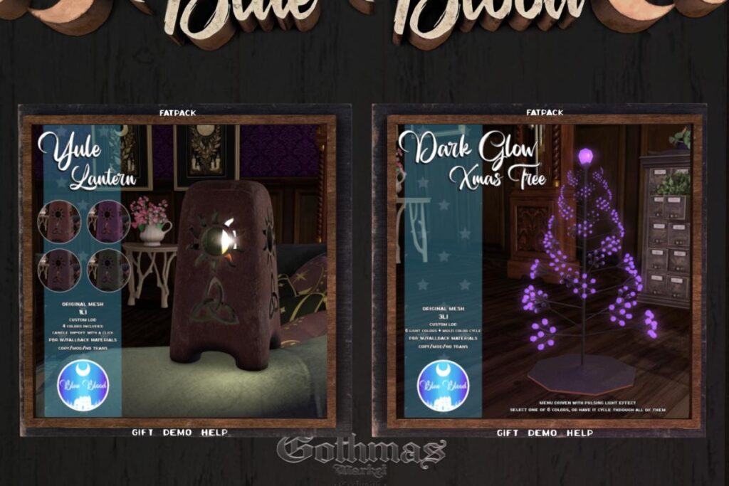 Yule Lantern, L$149 | Dark Glow Xmas Tree, L$199
