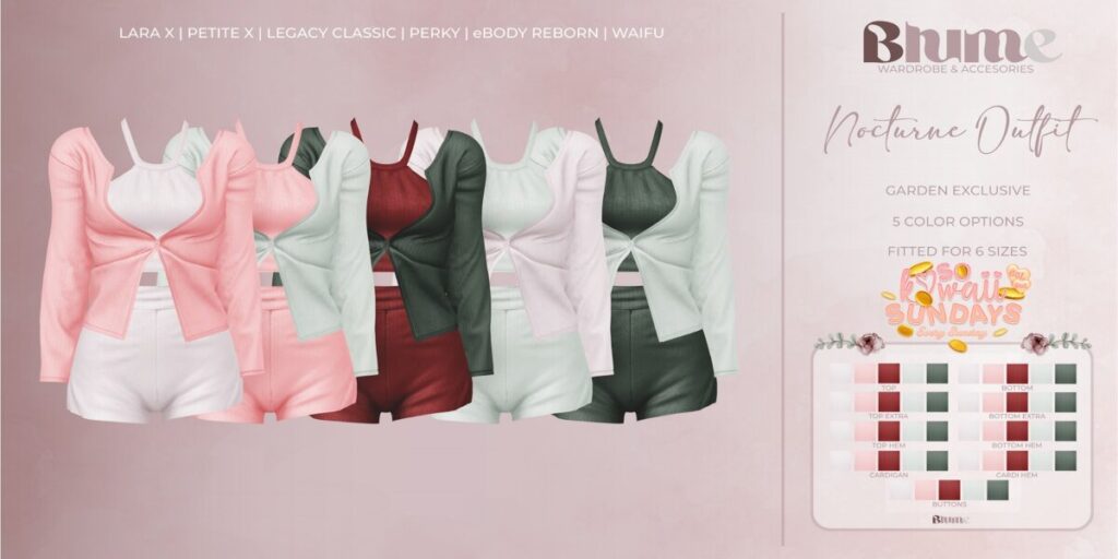 Nocturne Outfit - Legacy/MaitreyaX/Reborn/+mods	<a href="http://maps.secondlife.com/secondlife/Bruschetta/149/46/1301" target="_blank">Teleport</a>