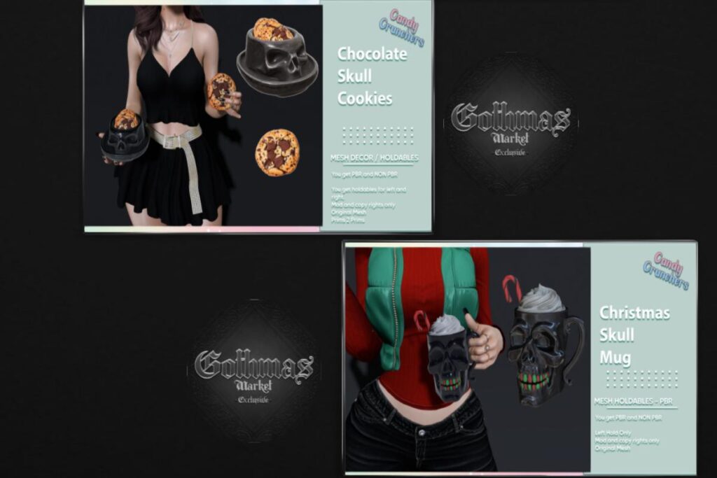 Chocolate Skull Cookie Holdable and Decor, L$150 | Christmas Skull Mug Holdable, L$150