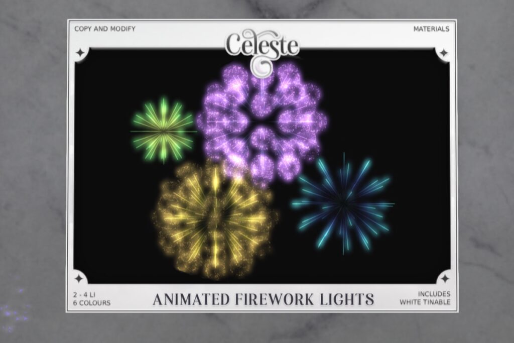 Animated Fireworks	<a href="http://maps.secondlife.com/secondlife/WideWorld%20Amethysta/55/203/23" target="_blank">Teleport</a>
