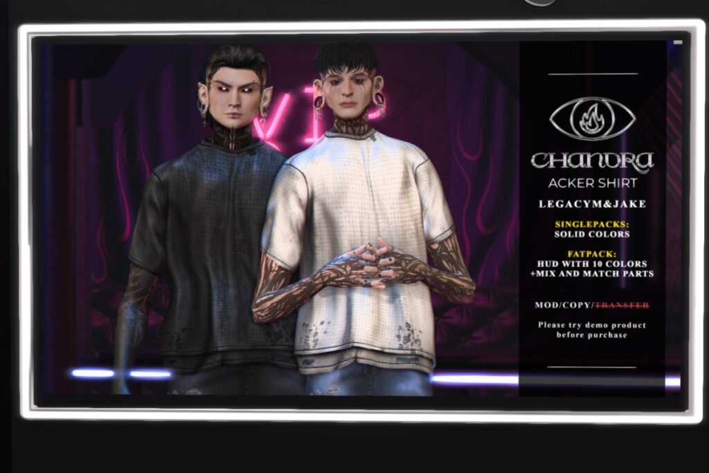 Acker Shirt - Jake/Legacy, L$250 each/L$1000 FP