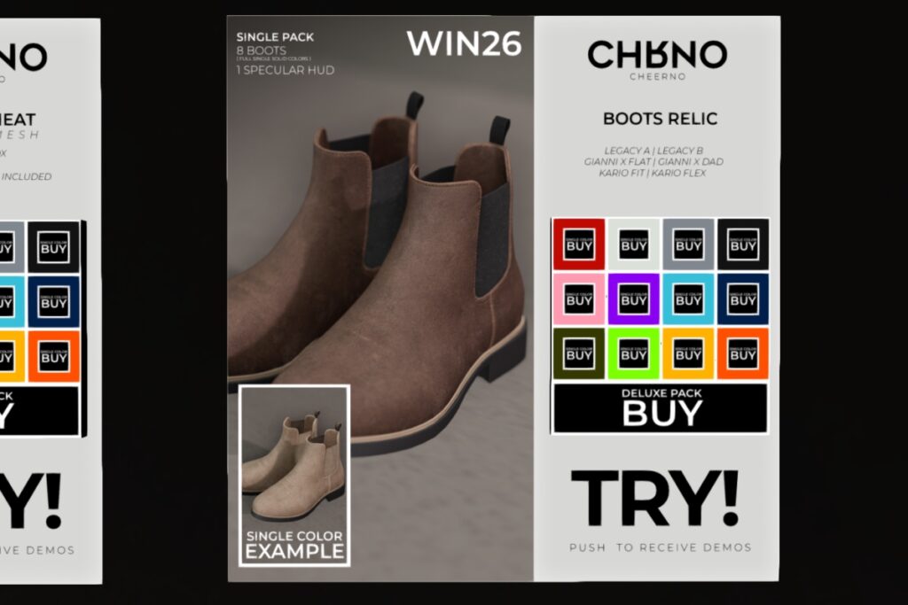 Boots Relic - Gianni/Kario/Legacy/+mods, L$235 each/L$1875 FP