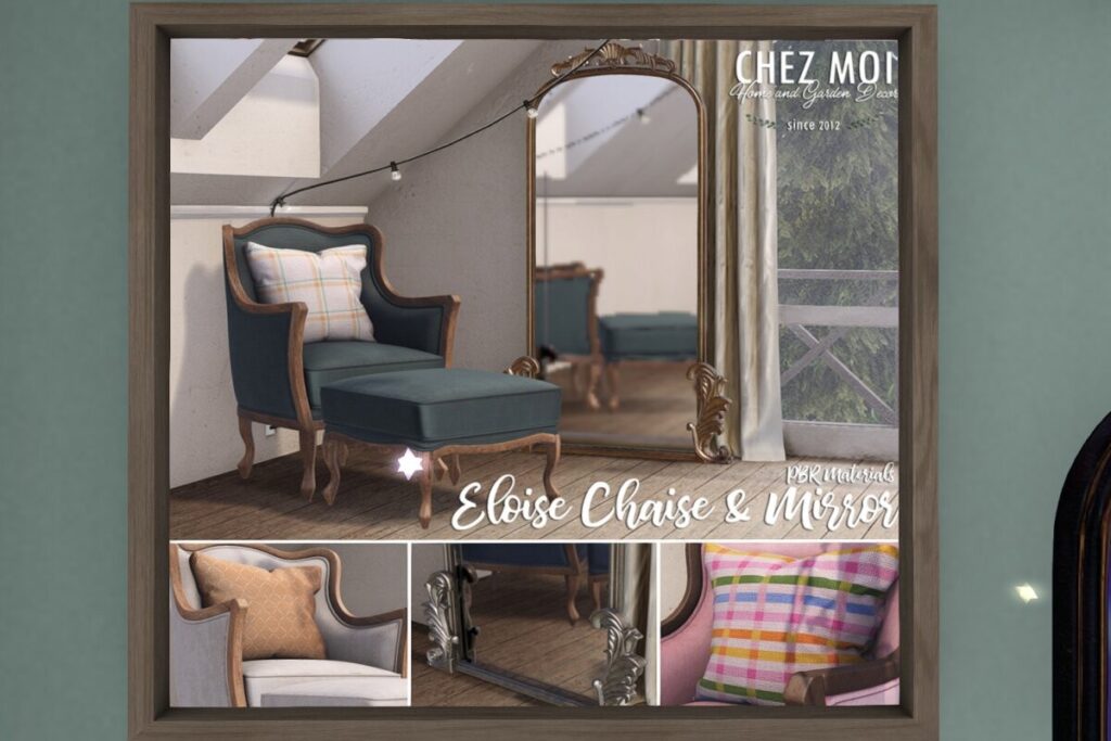 Eloise Chaise &amp; Mirror, L$280 - L$800 each