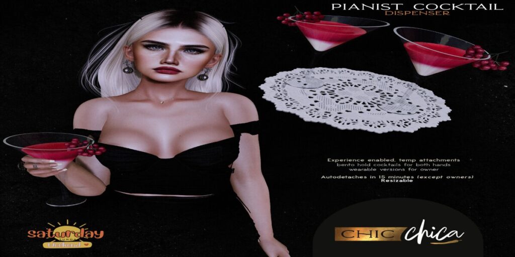 Pianist Cocktail Holdable &amp; Decor	<a href="http://maps.secondlife.com/secondlife/ChicLand/122/136/1502" target="_blank">Teleport</a>