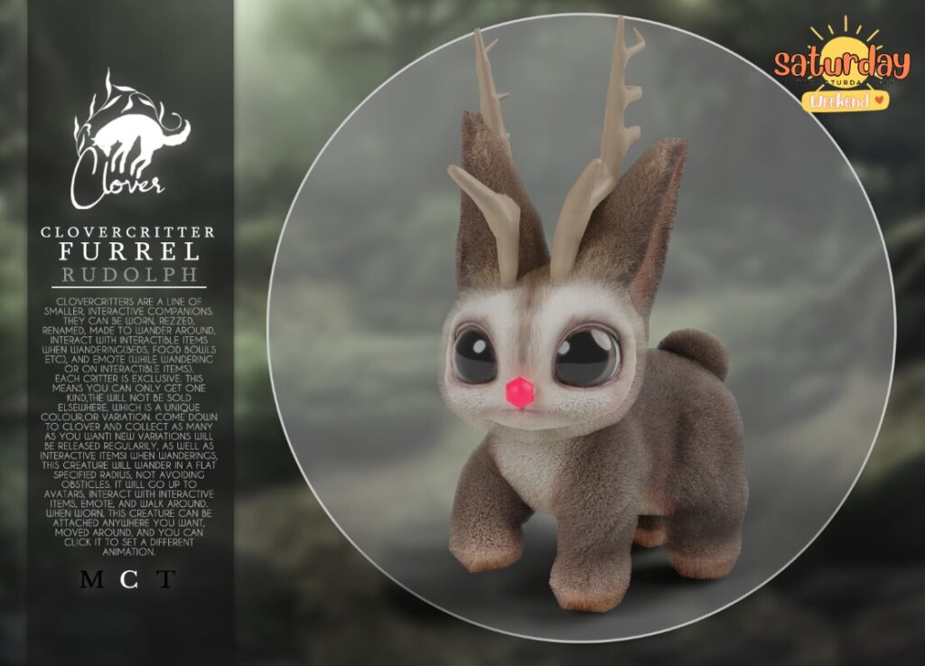 Clovercritter Furrel Rudolph	<a href="http://maps.secondlife.com/secondlife/RAWR/224/90/22" target="_blank">Teleport</a>