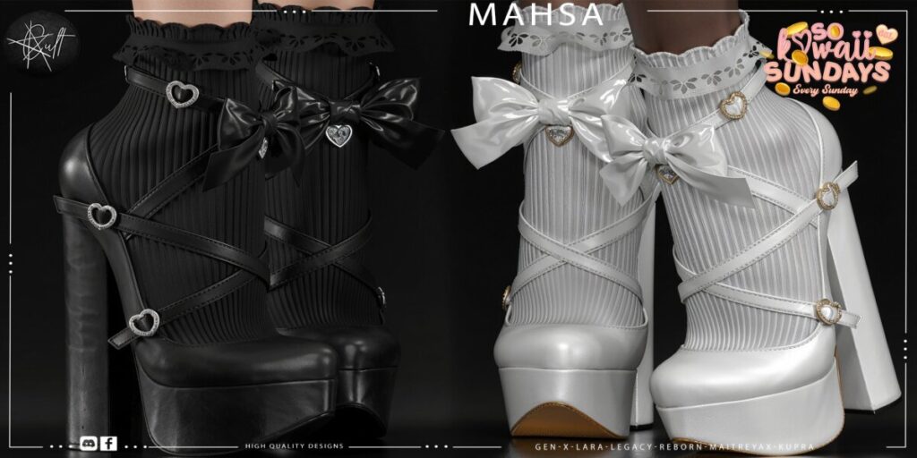 Mahsa Heels - GenX/Inithium/Legacy/MaitreyaX/Reborn	<a href="http://maps.secondlife.com/secondlife/Cult%20Coven/162/79/32" target="_blank">Teleport</a>