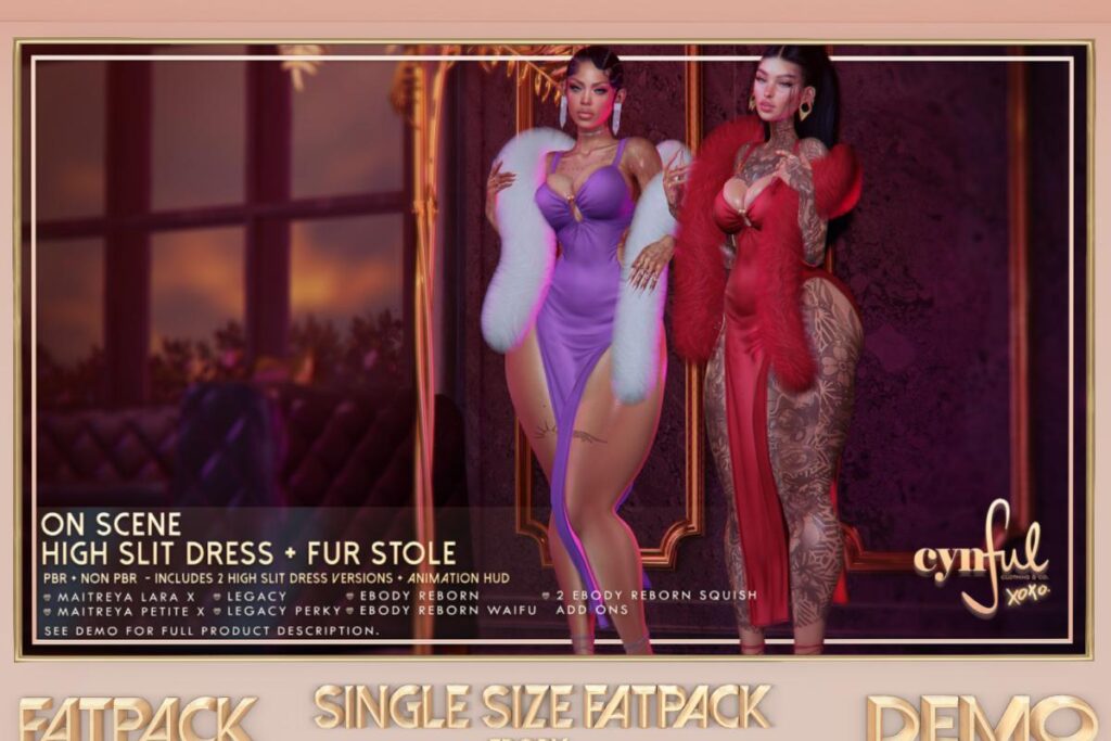 On Scene Dress &amp; Boa - Legacy/MaitreyaX/Reborn/+mods, L$299 each/L$999 each FP/L$1999 MP