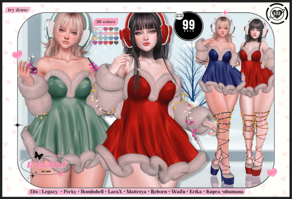 Outfit #132 - Erika/Inithium/Legacy/Maitreya/Nhumana/Reborn/+mods	<a href="http://maps.secondlife.com/secondlife/Axell/191/97/2993" target="_blank">Teleport</a>